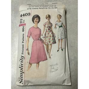 Vintage 1960's Simplicity Pattern #4403 Jr./Misses One Piece Dress Size 14